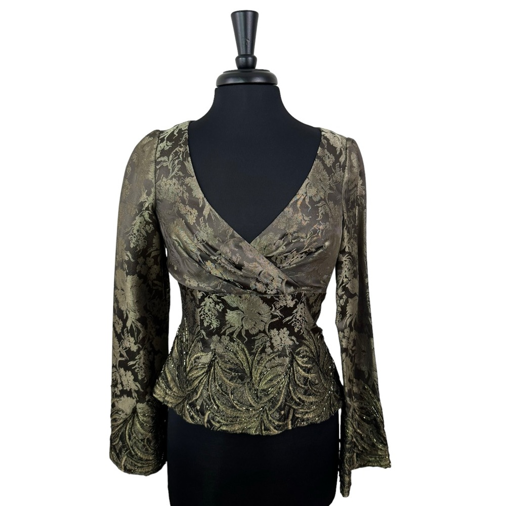 Carmen Marc Valvo Signature Beaded Jacquard Blouse Formal NWT Evening Wear